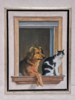 &quot;The New Neighbors&quot; – Design: acrylic on canvas. A beautiful example of peaceful coexistence. The new neighbors’ pets.