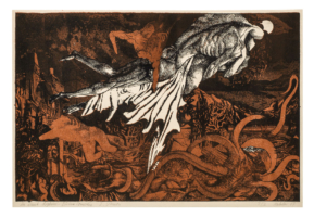 The Divine Comedy “Bride of the Wind” Version I “Bride of the Wind” – Design: color lithography transfer printing process Historical: Francesca da Rimini loves Paolo Malatesta; both are murdered by her husband – a scandal back then around 1286. Dante names the catastrophe in Canto 11 with &quot;hell wind&quot;. 